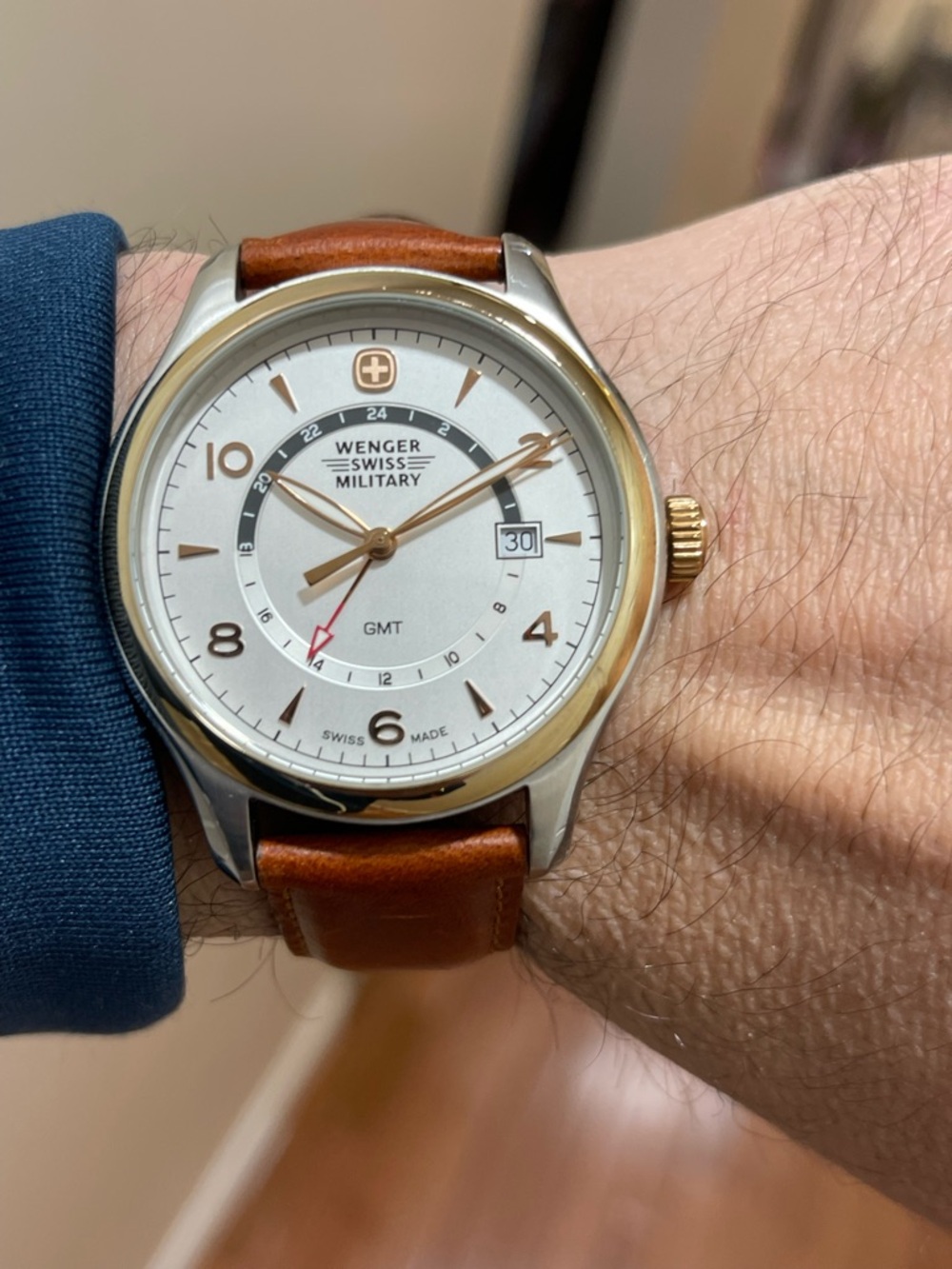 Wegner Swiss Military GMT Watch Men 42mm Silver Dial Two Tone Date 79306C - Picture 5 of 16